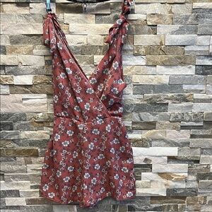 Blue Rain Floral Wrap Skort in Red and White